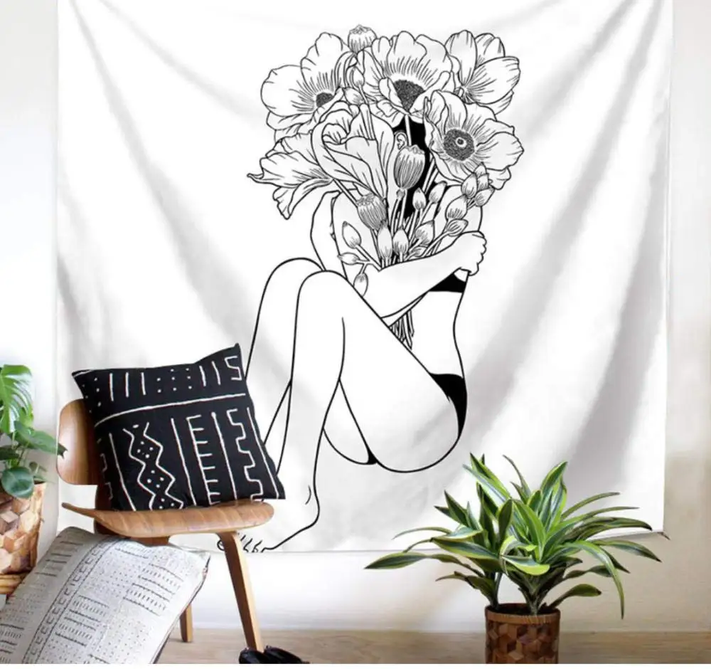 

Черно-белый креативный гобелен для девочек Декор для дома фоновое украшение