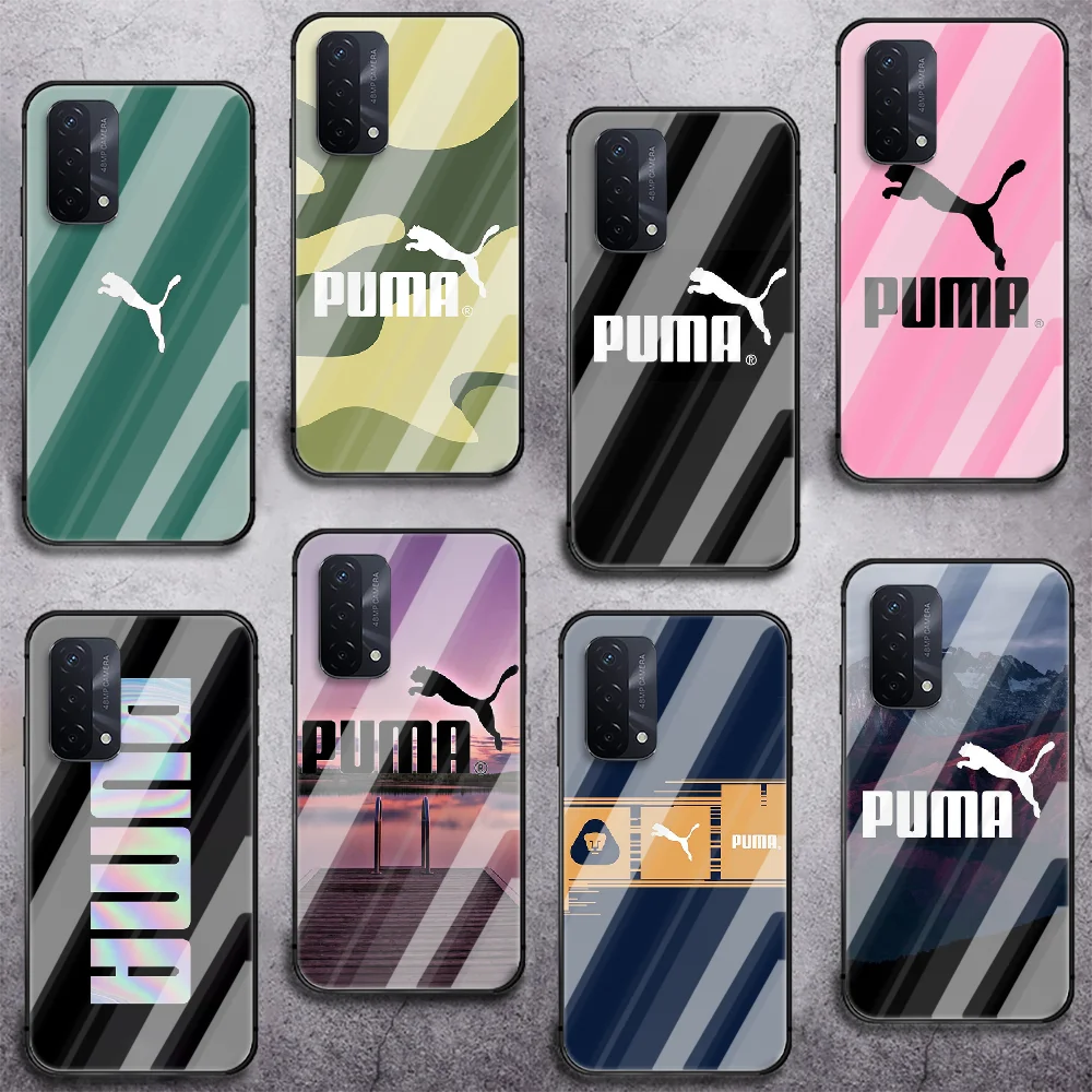 

Fashion sports brand Pumas Phone Tempered Glass Case Cover For oppo realme find a x c xt gt 2 53 3 6 7 50 11 i Pro 4g 5g 3D Tpu