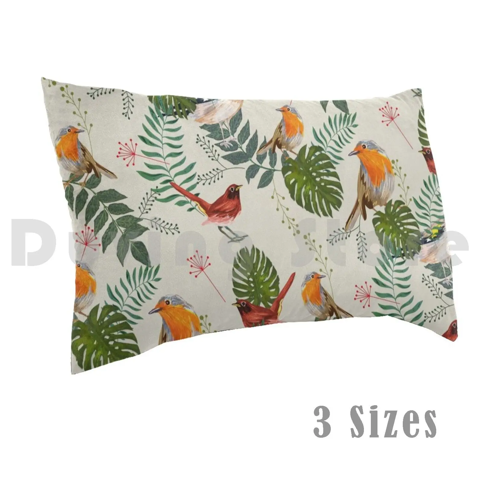 

Bird Titmouse Pattern Vintage Retro Branches Plants Pillow Case Printed 50x75 Hipster Trend Coloured Flower