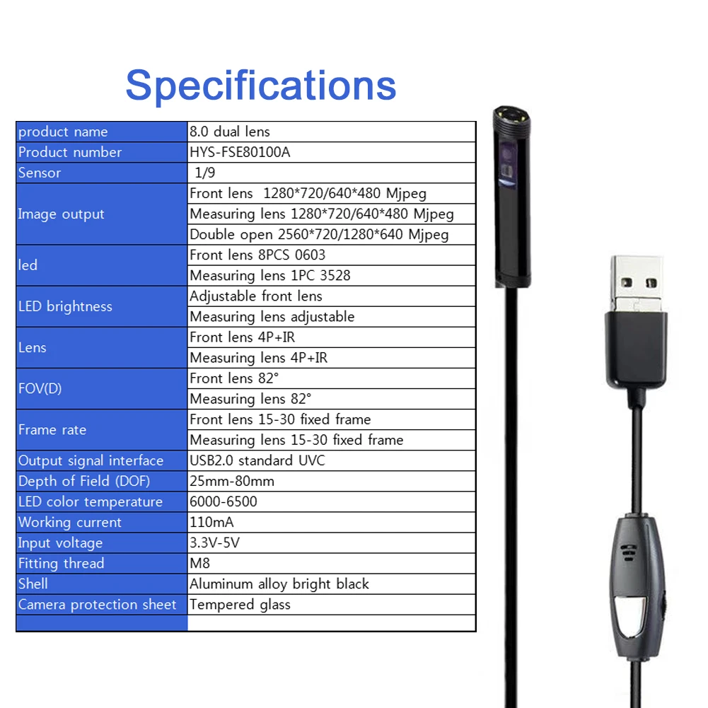

3 In 1 Flexible Aluminum Alloy Smartphone With Cable Dual Lens Pipeline Waterproof HD Adjustable LED Industrial Endoscope Tablet