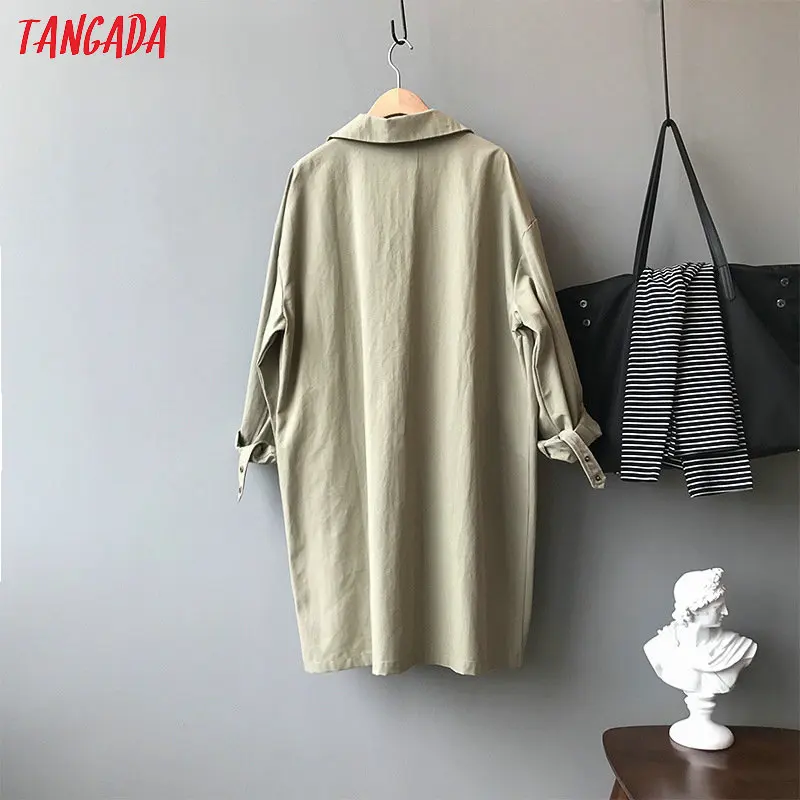 

Tangada women oversized khaki long trench coat 2020 fashion elegant long sleeve ladies high street loose outwear ASF02