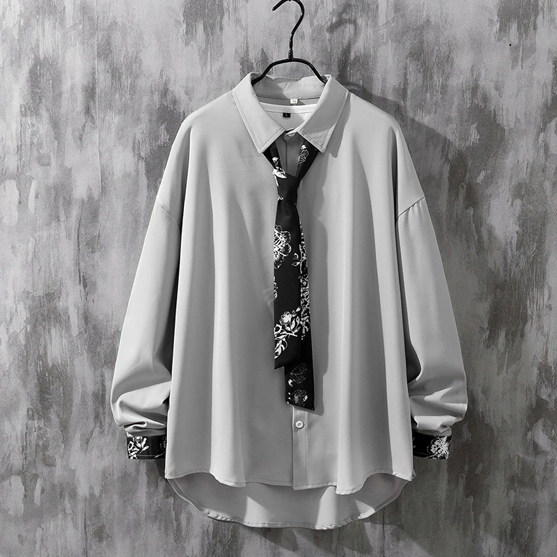 #4738 черный Белый Цвет Серый Рубашка с длинными рукавами для мужчин воротником