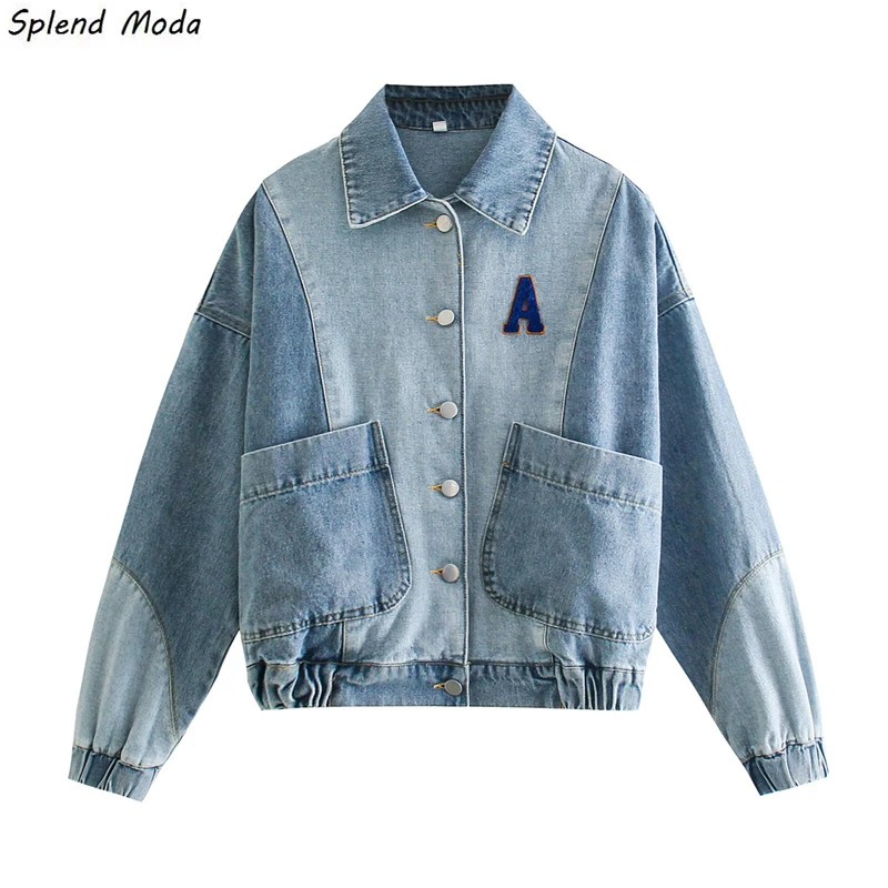 

Куртка женская джинсовая с вышивкой, модная винтажная уличная свободная однобортная куртка из денима в Корейском стиле, с двумя карманами и...
