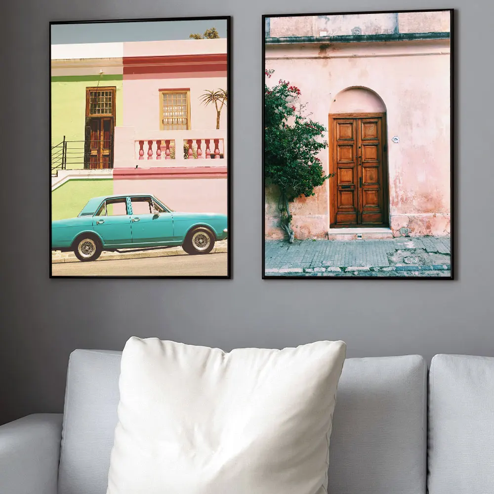 Тропический розовый автомобиль Скандинавская настенная Картина на холсте