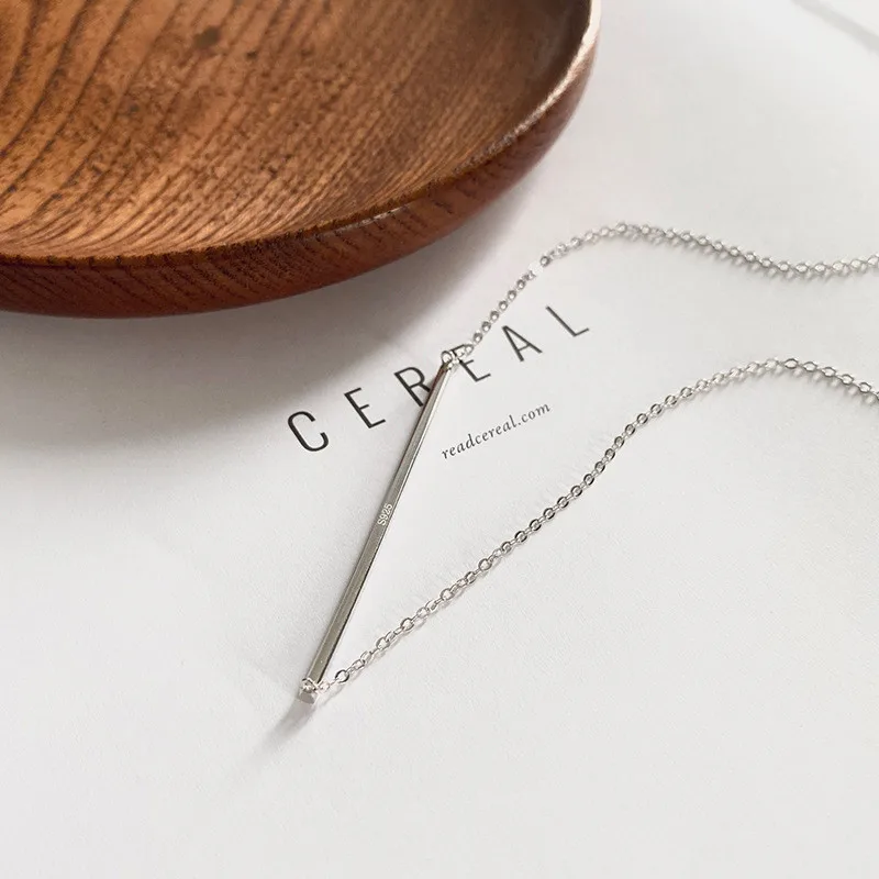 

DAIWUJAN New Minimalist 925 Sterling Sliver Long Sweater Necklaces For Women Horizontal Bar Pendant Y Necklace Fine Jewelry