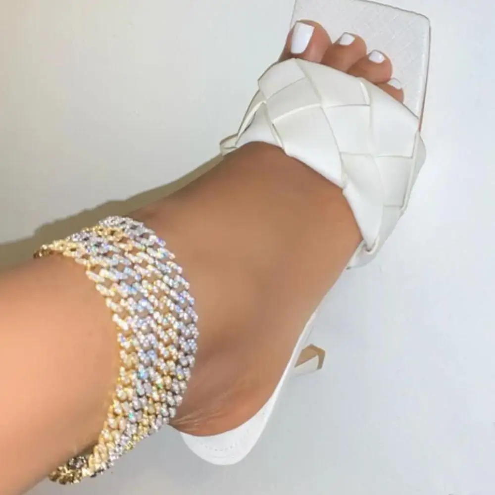 

Stonefans Hip Hop Jewlery Iced Out Cuban Anklet Rhinestone for Women Bling Cubic Zirconia Anklet Foot Jewelry Barefoot Sandal