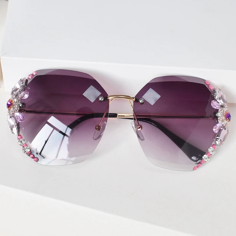 

2021 Vintage Fashion Oversized Rimless Sunglasses Women Famous Luxury Brand Design Diamond Square sunglasses Shades for women