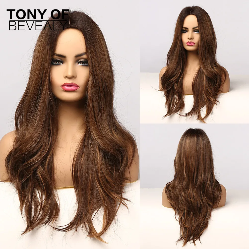 Длинные волнистые парики с эффектом омбре из черных и коричневых синтетических