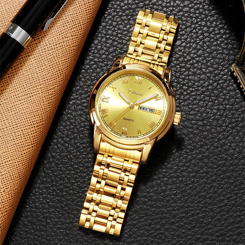 

Sales！Top Brand Luxury Men Watches Calendar Gold Watch Men Solid Stainless Steel Waterproof Business Sport Quartz Wristwatches