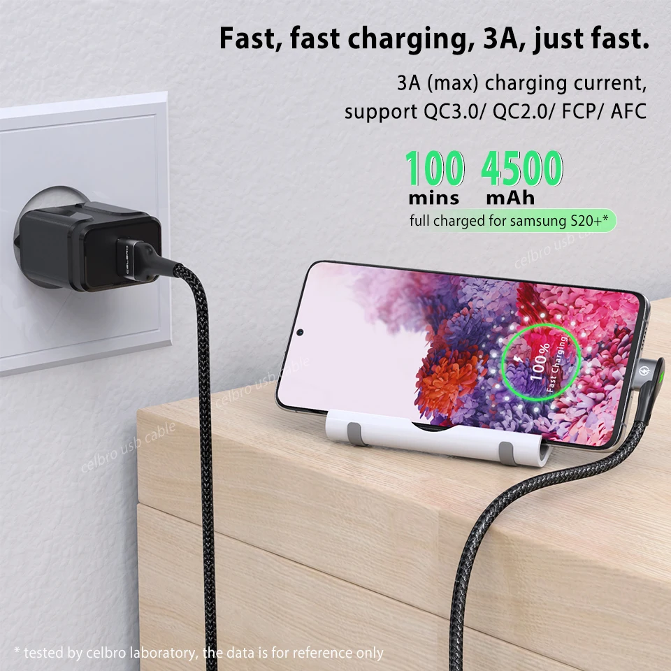 Магнитный кабель 90 градусов Micro USB Type-C зарядный для Samsung S20 A51 A70 3A быстрый передачи