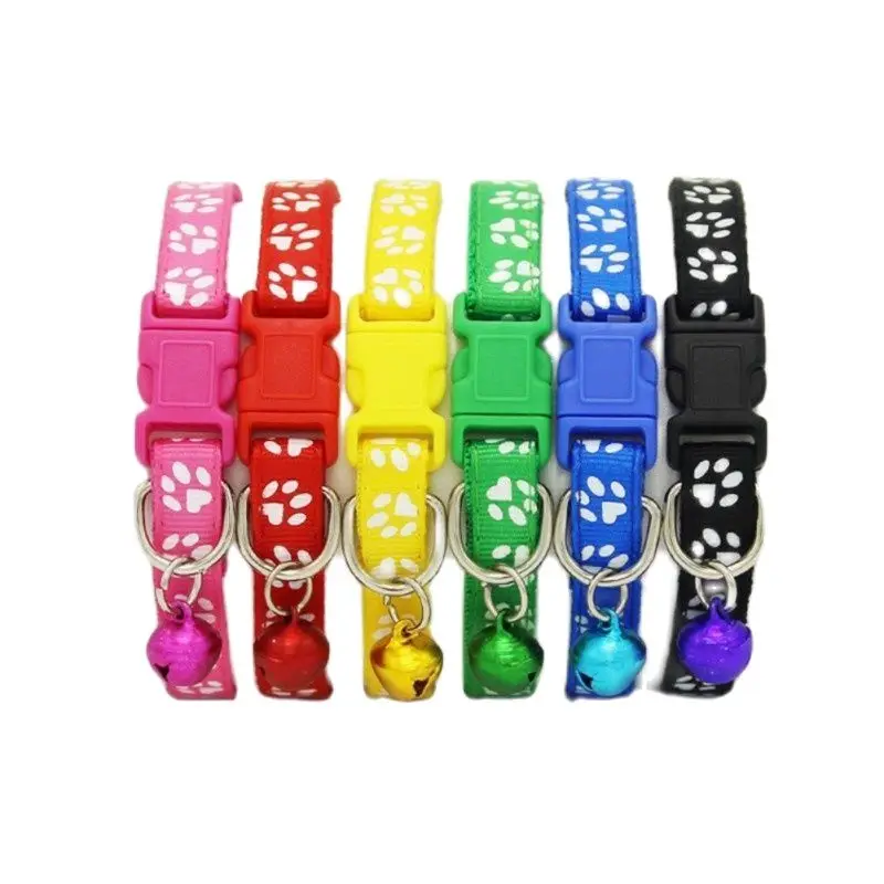 

6 Color Cute Bell Collar For Cats Dog Collar Teddy Bomei Puppy Funny Footprint Collars Leads Kitty Accessories Animal Goods