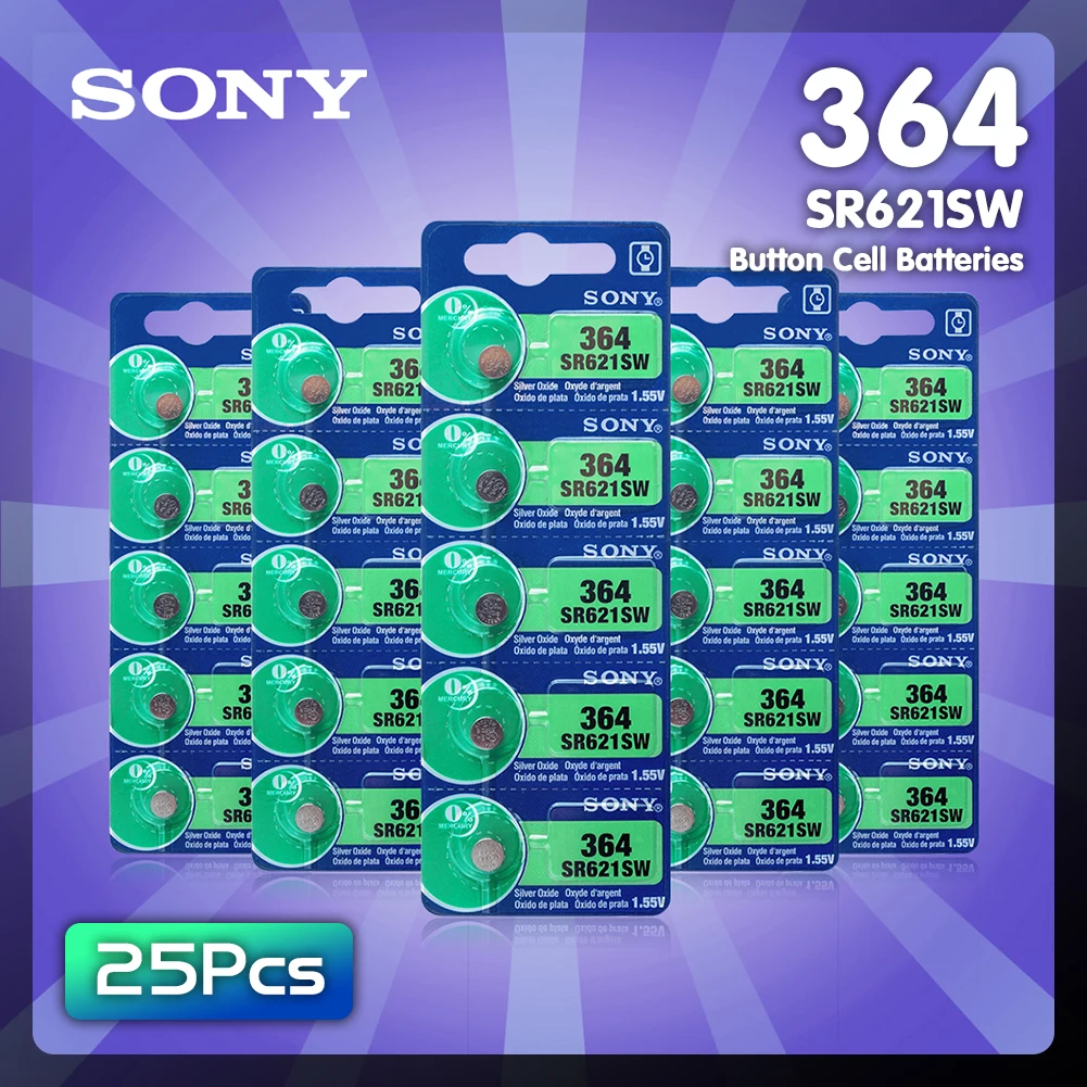 

25Pcs/Lot SONY LONG LASTING AG1 364 LR621 164 531 SR60 SR621SW 1.55V Watch Battery Button Coin Cell 100% Brand