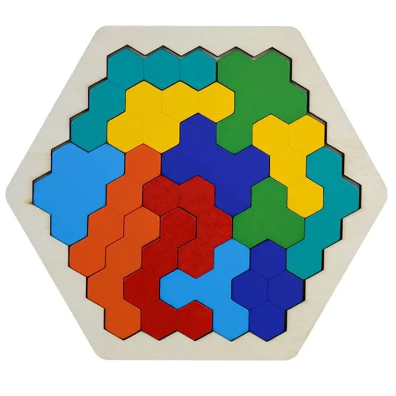 14 шт. Шестигранная деревянная головоломка головоломки для детей геометрический