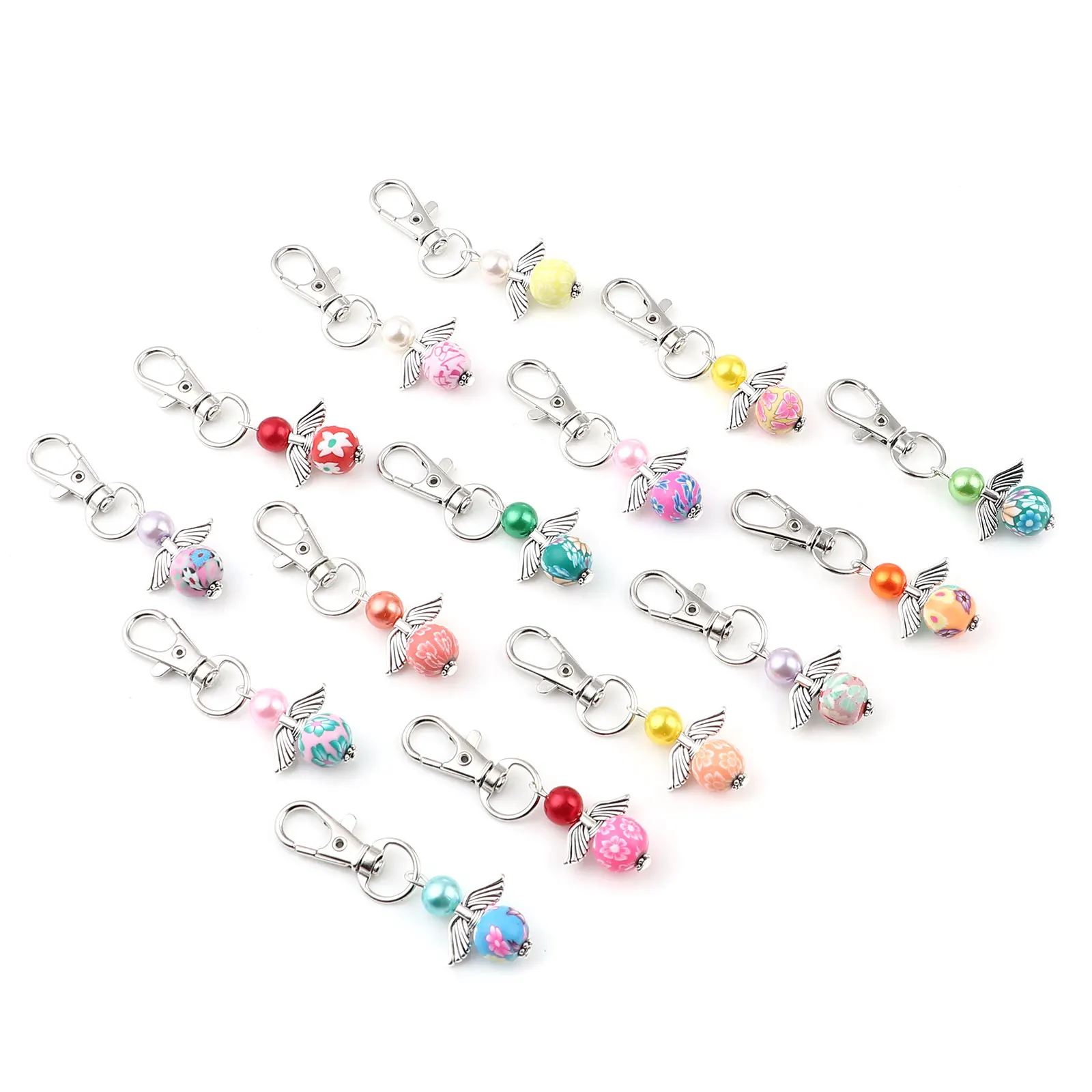 5PCs Zinc Based Alloy Angle Knitting Stitch Markers Charms Wing Pearlized Silver Color Setting Fuchsia Glitter 60mm29mm x 25mm