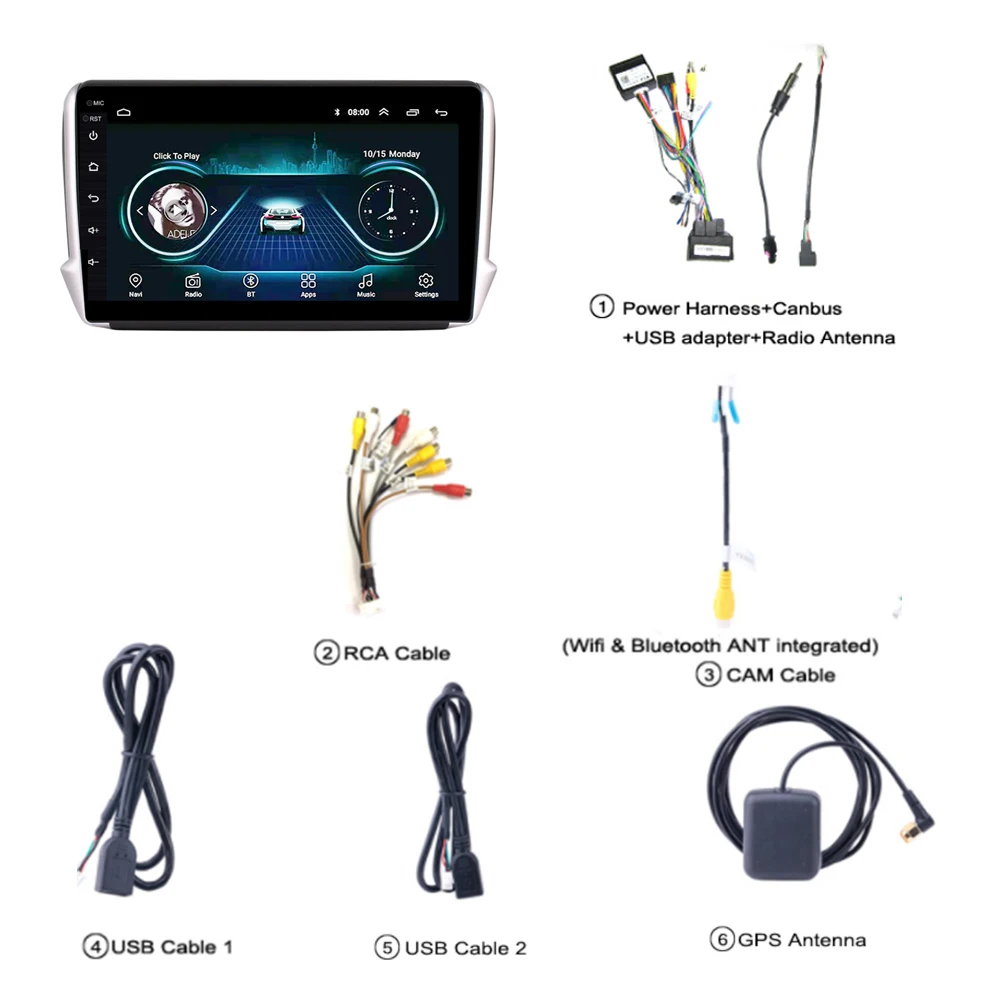 Автомагнитола для peugeot 2008 208 мультимедийная система gps Navi головное устройство Android 8,1 1" USB Carplay wifi BT
