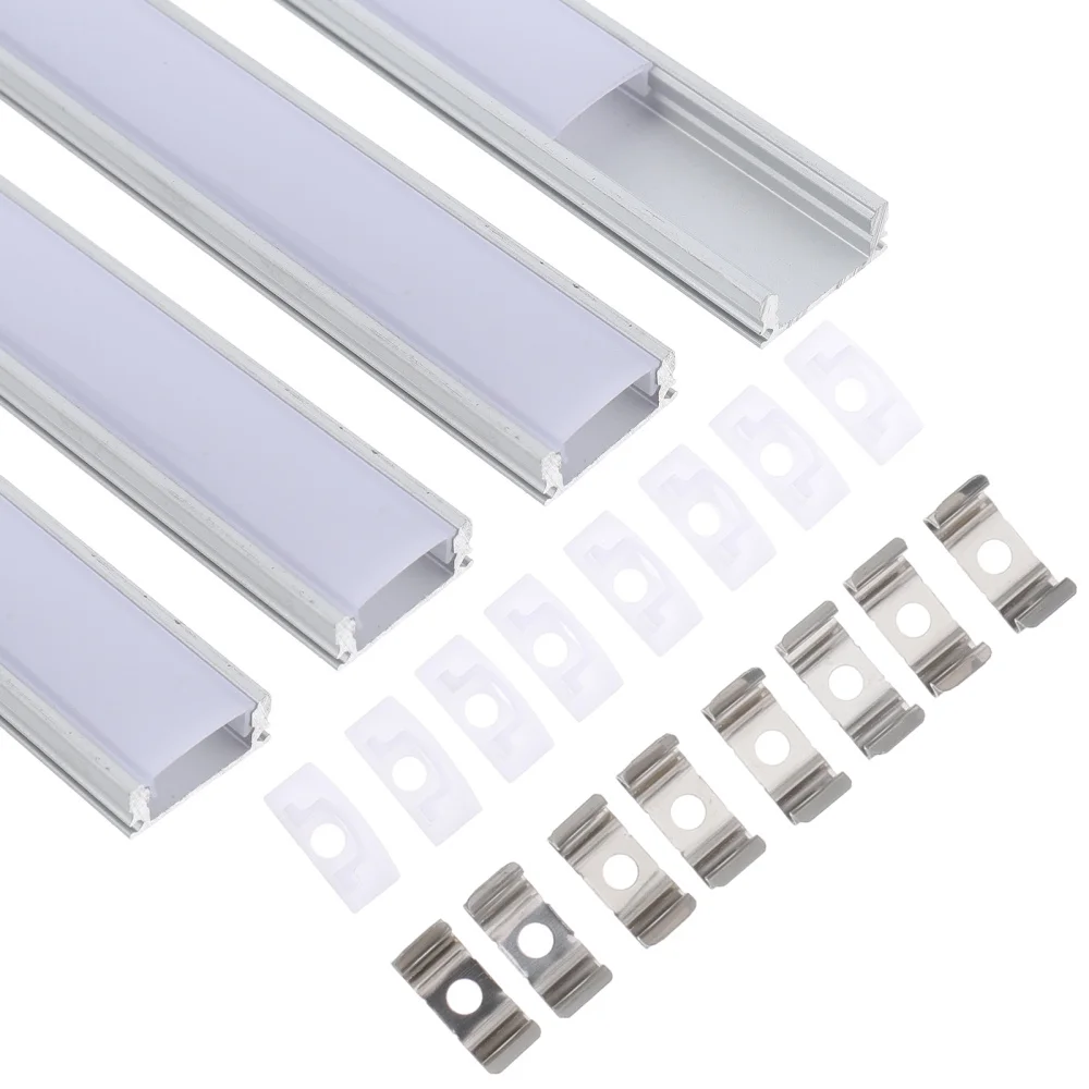 

4 Sets LED Channel System Silver U-Shape LED Diffuser with Milky White Cover