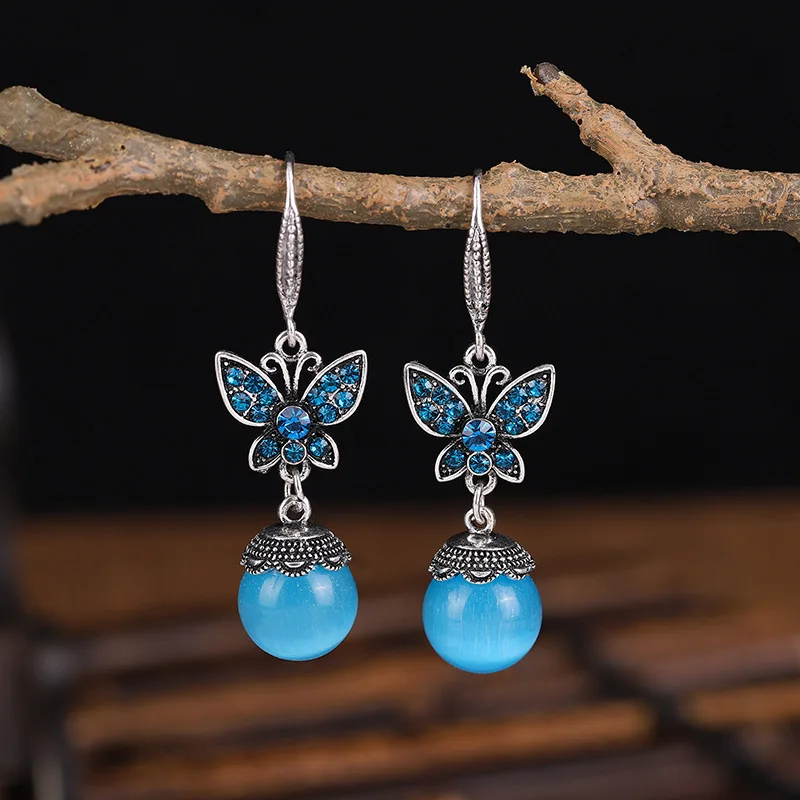 Женская Геометрическая бижутерия винтажная Этническая голубая стразы бабочка