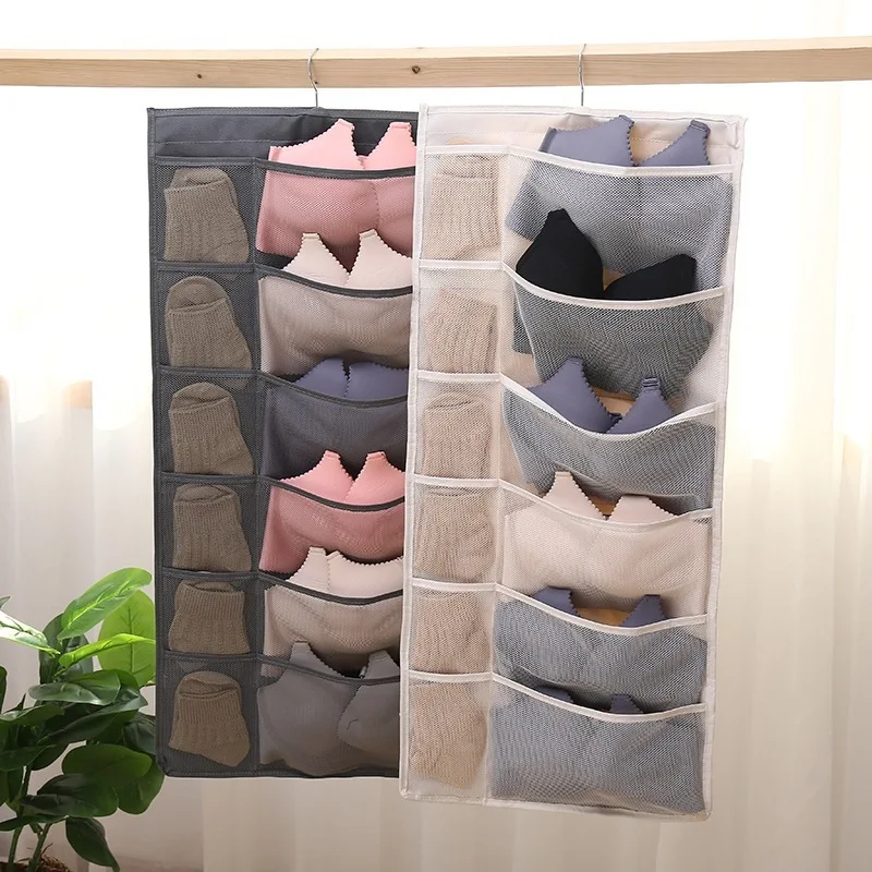 

Thickening Oxford Cloth Storage Hanging Bag Wall Hanger Two-sided Underwear Socks Bras Fabric Bedroom Wardrobe Door Organizer