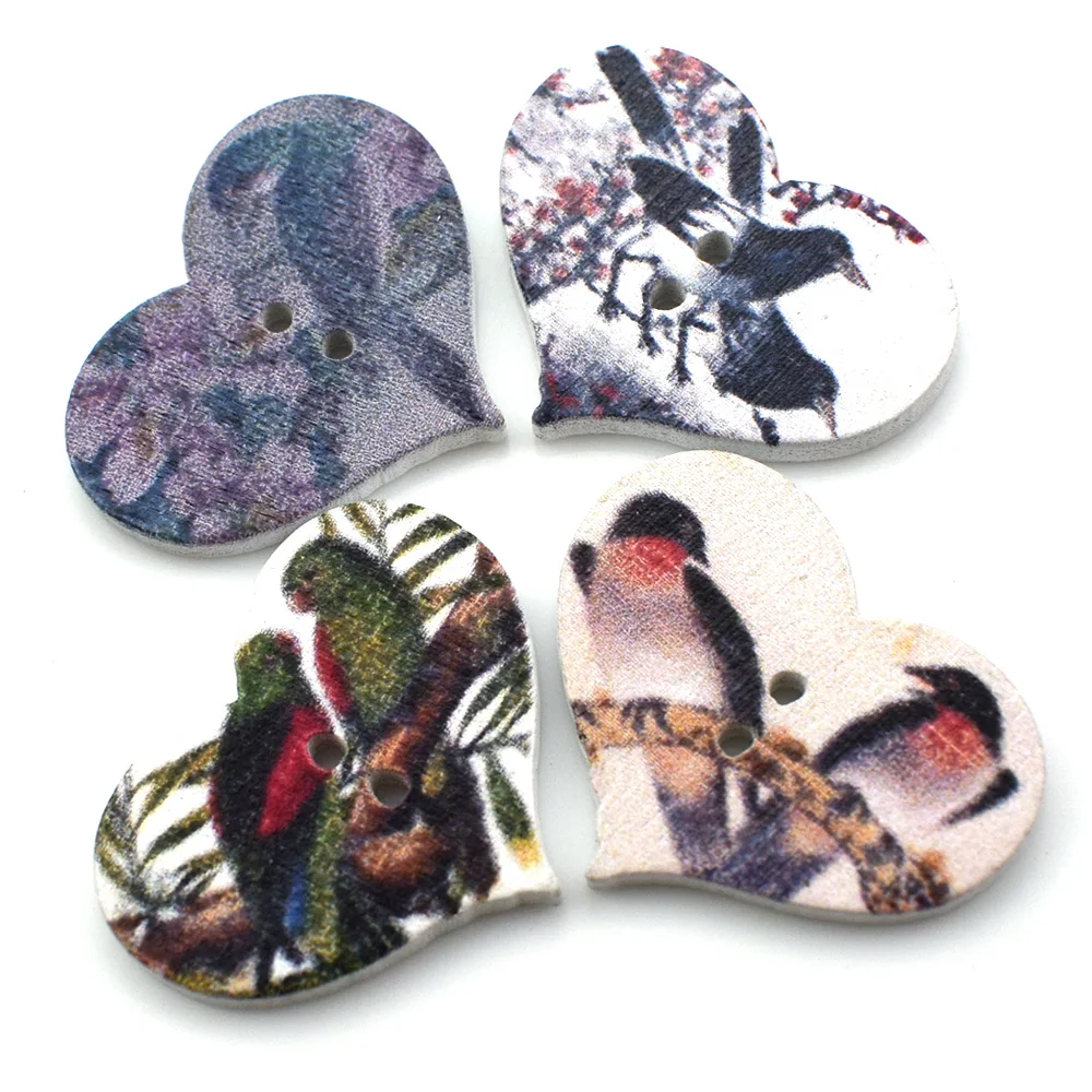 25 мм деревянные пуговицы в форме сердца для детской одежды 2 отверстия швейная