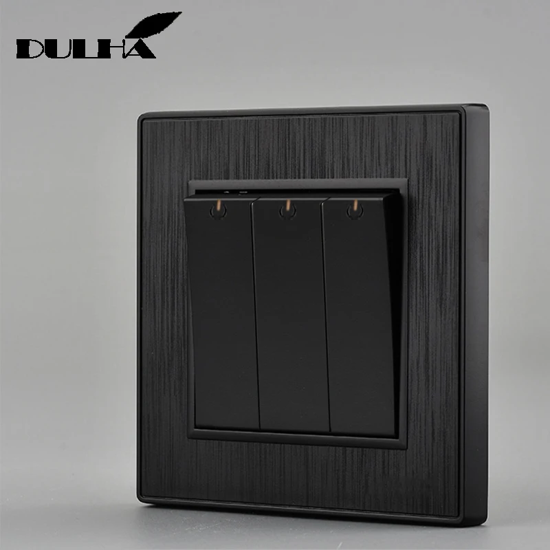 

Electrical Wall Light Switch 3 Gang 1 Way Luxury Black Satin PC Panel 10A 110~250V 220V Push Button Lamp Switches Free Shipping