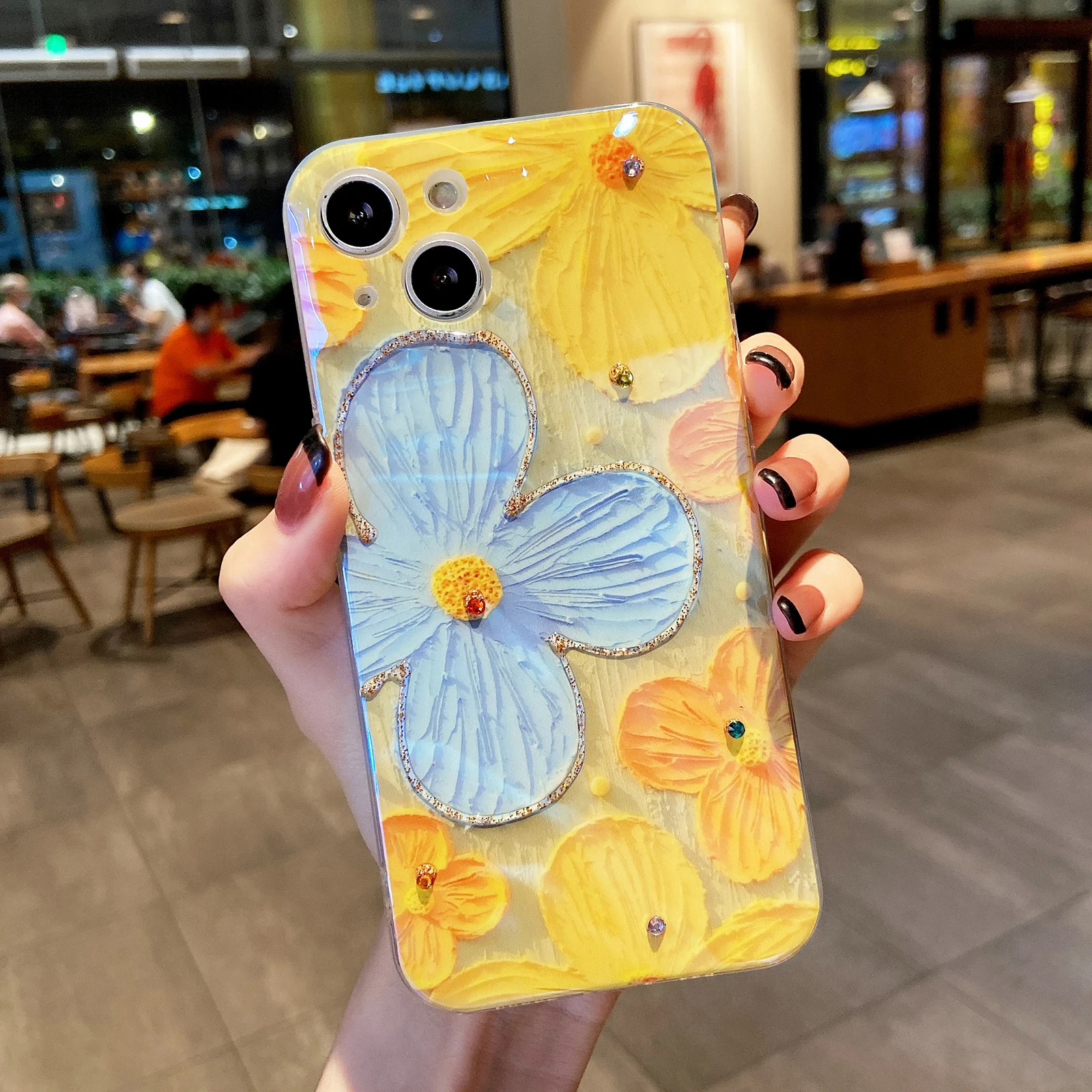 Винтажный чехол для телефона с желтыми цветами iPhone 13 12 11 Pro Max XS XR X 7 8 Plus алмазной