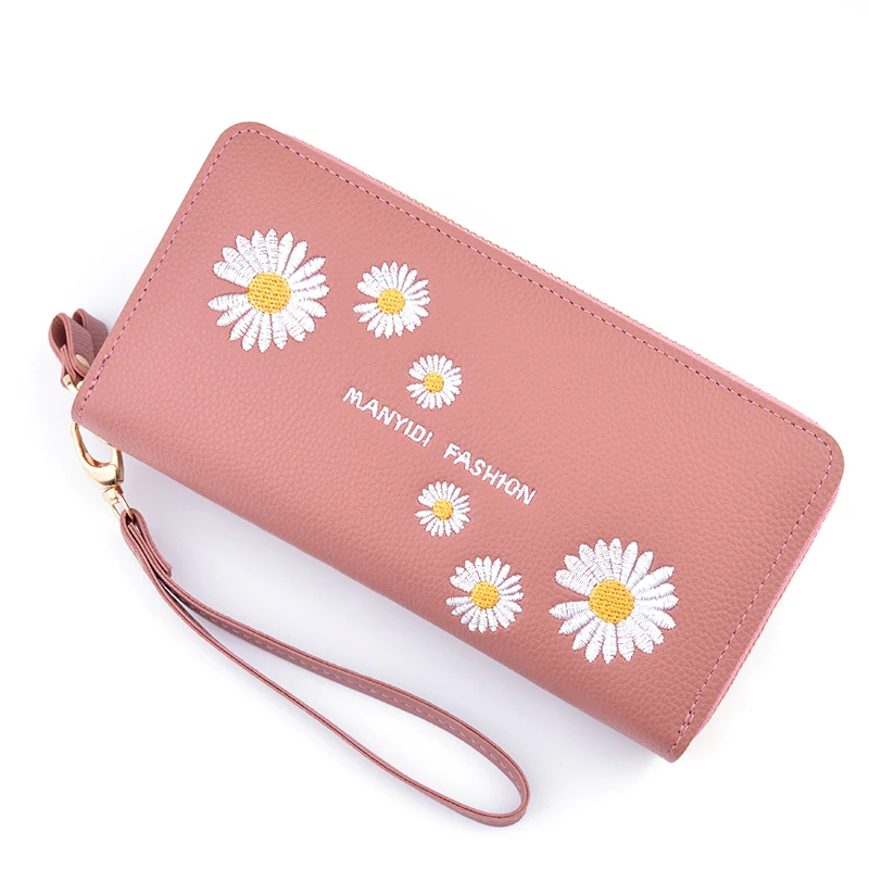 

RIEZMAN Small Daisy Wristband Women Long Clutch Bag Large Capacity Wallet Coin Purse Card Holder Wallets Double Zipper Money Bag