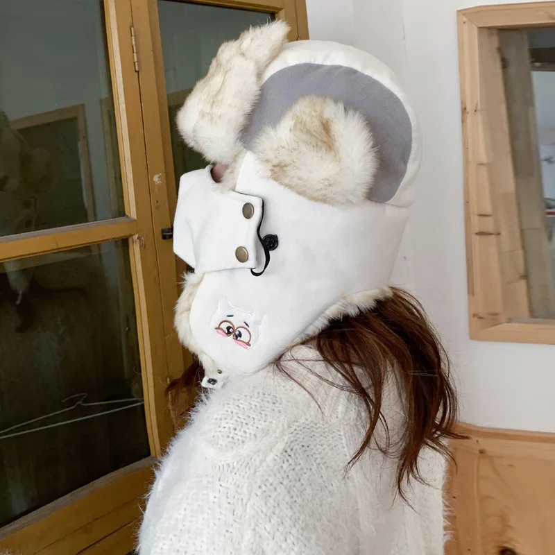 Female autumn and winter cartoon earmuffs to keep warm tide aircraft cap cat ears ski hat outdoor Lei Feng Korean version | Аксессуары