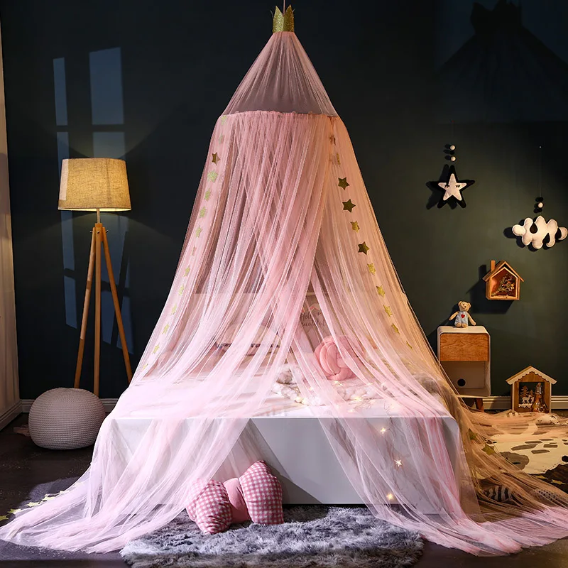 

Розовая сетка от комаров для дворца, детское постельное белье, подвесная купольная кровать, навес, сетчатая занавеска, детская кроватка, домашний декор со звездой