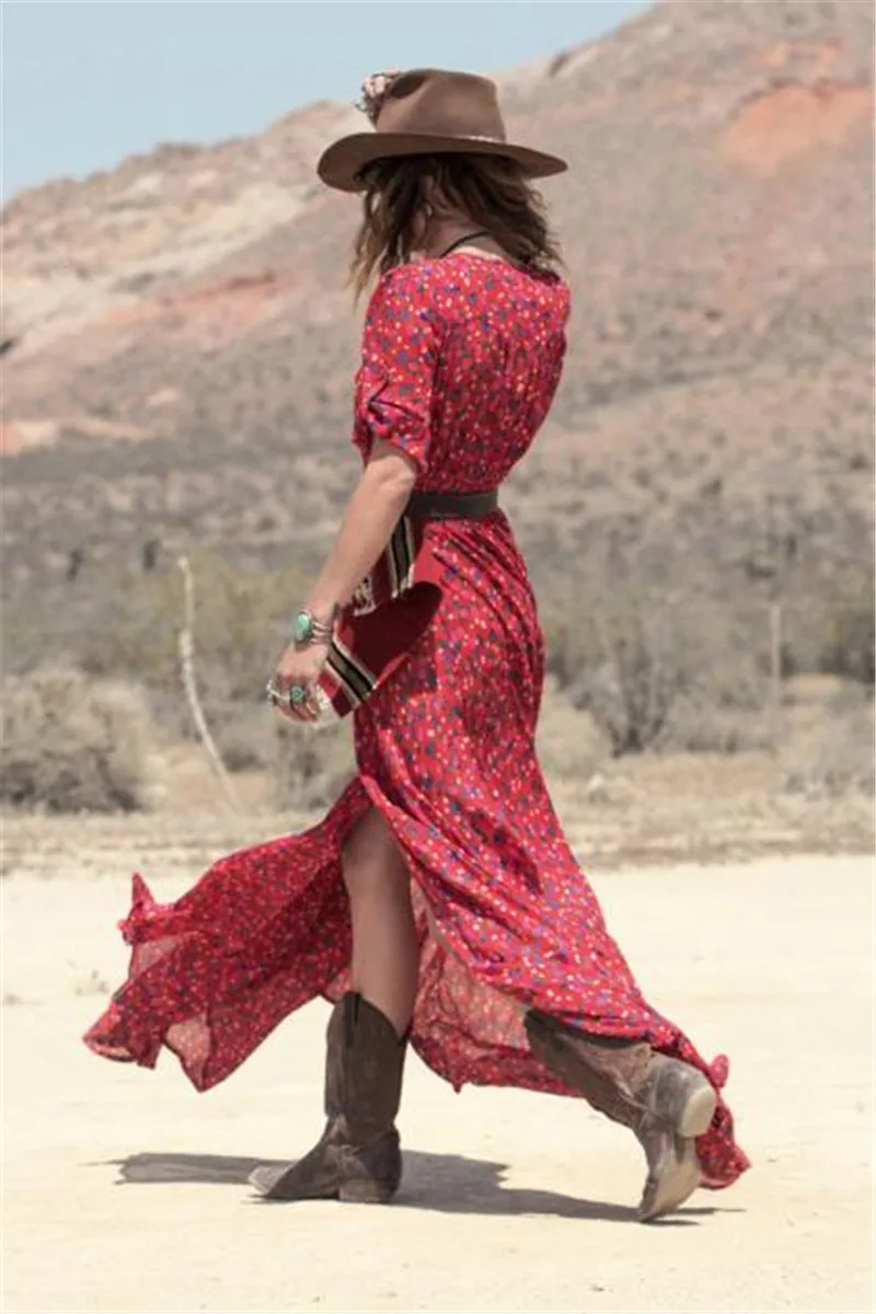 Женское пляжное платье Бохо Free Ostrich Шифоновое Вечернее Платье макси с цветочным