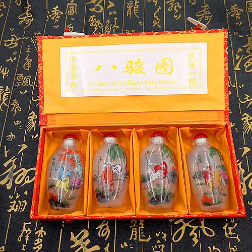 

4 шт. китайская внутренняя ручная роспись * 8 лошадь * стеклянная бутылка