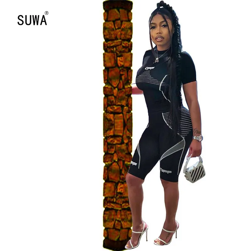 Женский неоновый спортивный костюм комплект из двух предметов в полоску