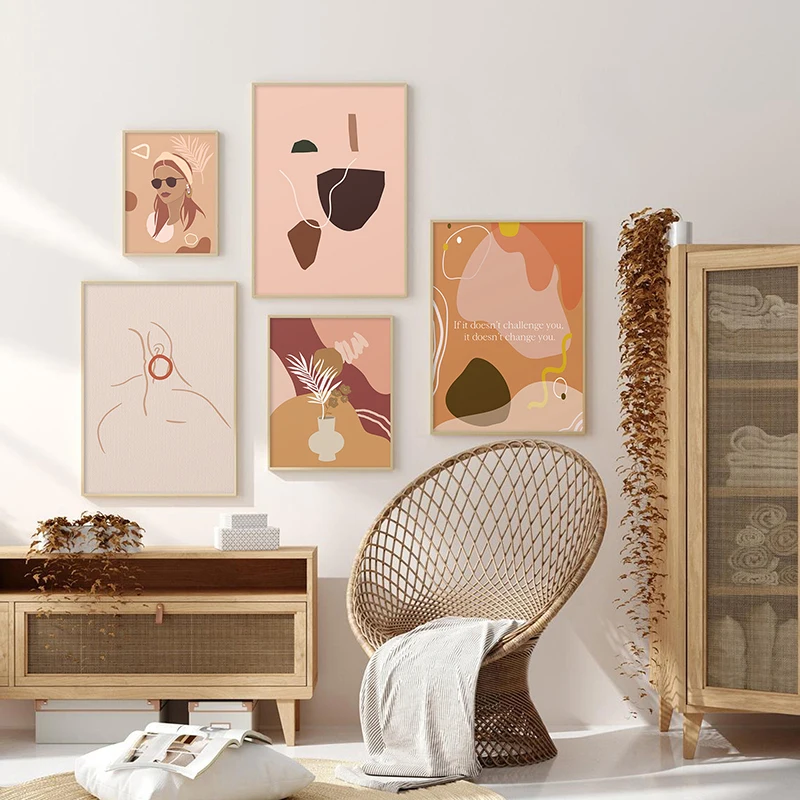 Абстрактный настенный постер линия девушка лицо Художественная печать холст