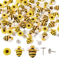 1 set bee and flower resin cabochons and iron flat head nails sofa foam nails yellow for diy furniture decoration makings
