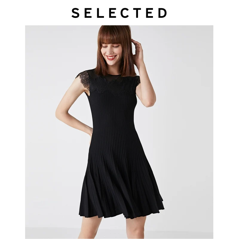 Женское облегающее кружевное трикотажное платье с высокой посадкой S |