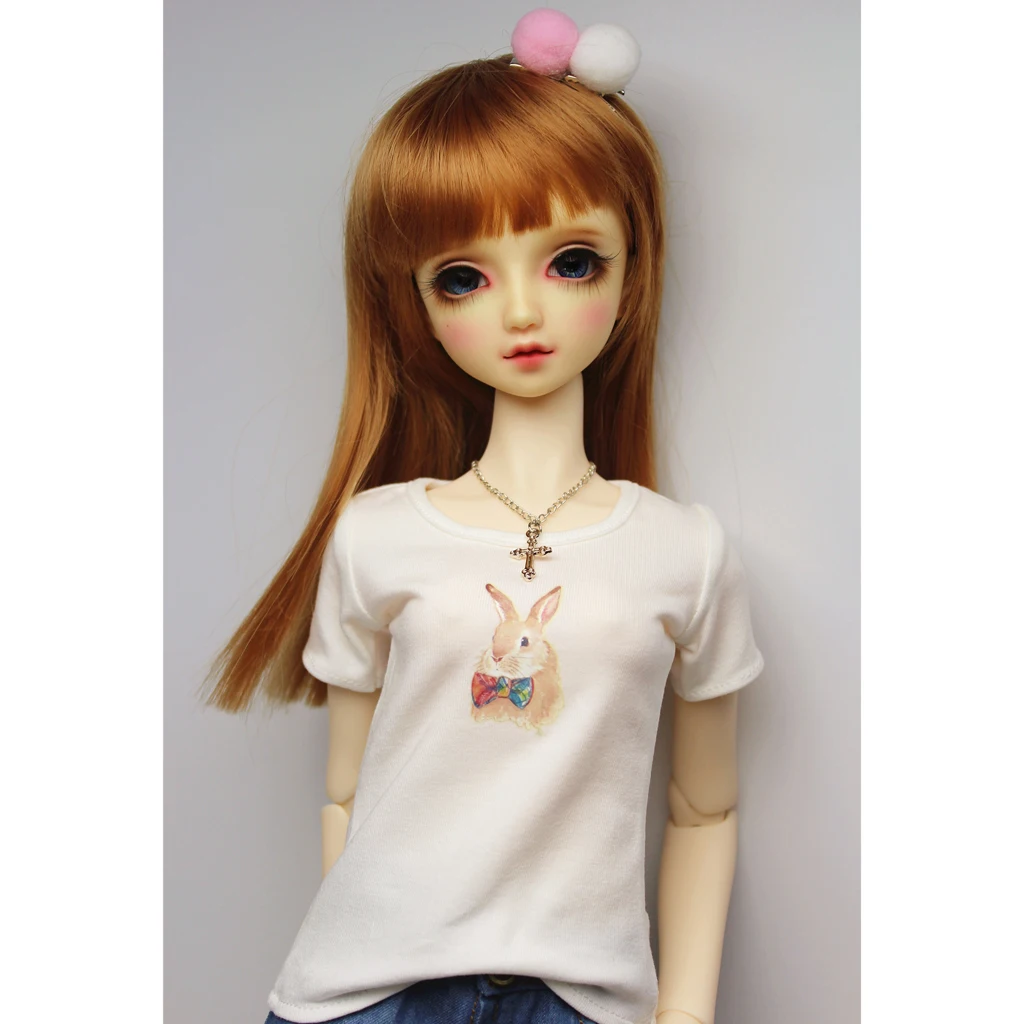 

White Cotton T-shirt Clothes for 1/3 1/4 Girls BJD MSD LUTS Doll Dress Up