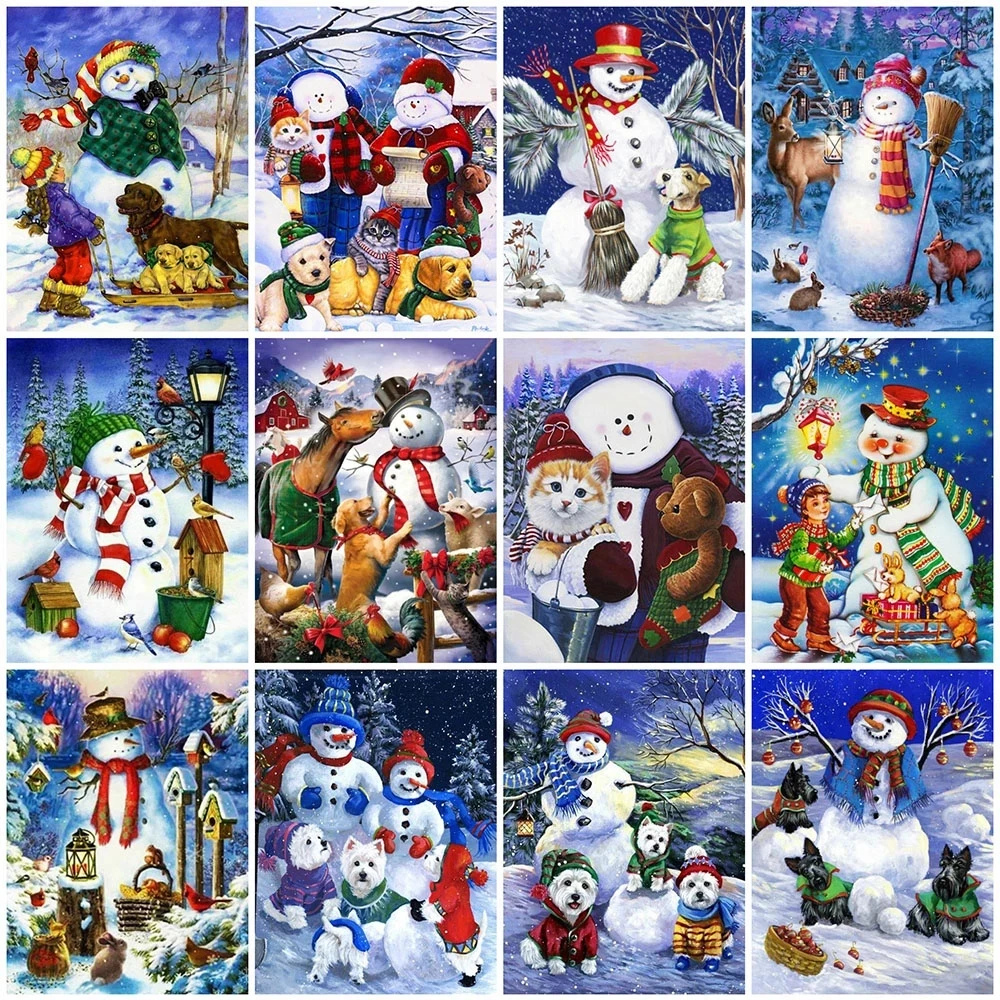 

PDMDOG Diamond Painting Full Square Snowman Rhinestones 5d Diy Diamond Embroidery Christmas House Mosaic Gift Cross Stitch Kits