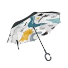 Симпатичный ветрозащитный автомобильный Зонт с принтом динозавра, длинная ручка, перевернутый двухслойный самостоятельный Зонт с подставкой, Зонт от дождя для женщин и мужчин