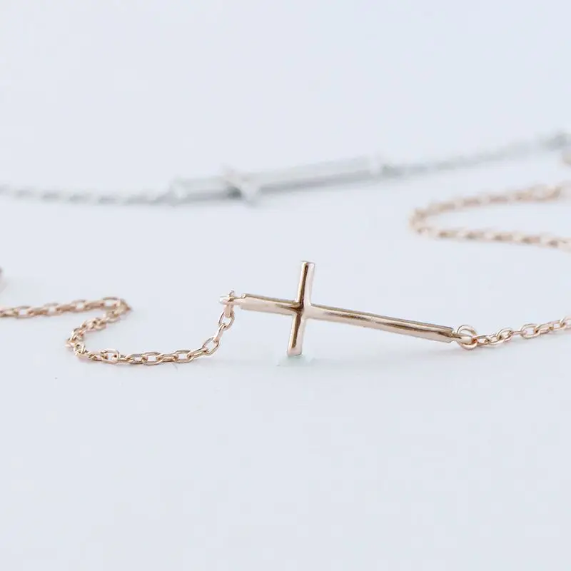 

New Style S925 Sterling Silver Fashion All-match Zirconium Cross Bracelet Simple Silver Bracelet Female