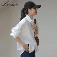 lvowe 2021 ladies early autumn shirt cotton large size white pink blue top long sleeve loose bf korean style fashion all match s