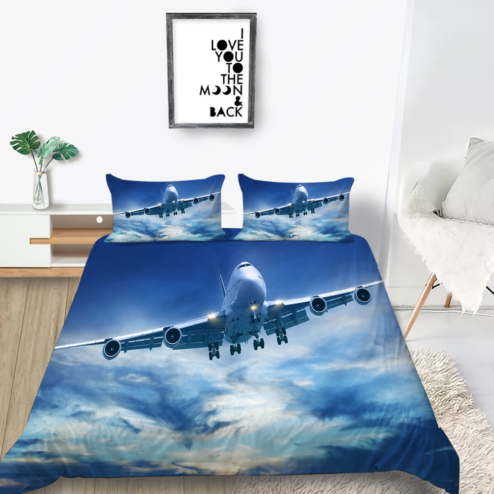 

Airplane Bedding Set Blue Sky Freah Lifelike Fashion 3D Duvet Cover King Queen Twin Full Single Double Unique Design Bed Set