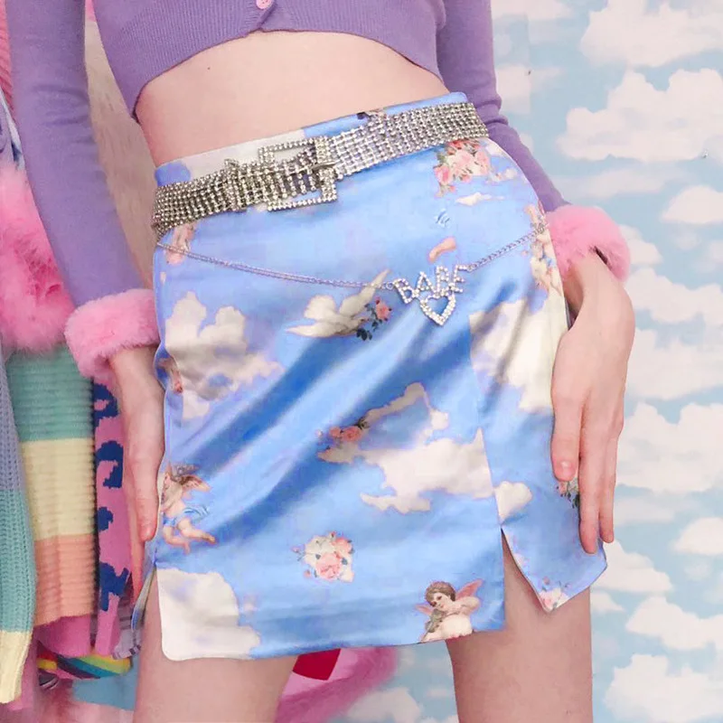 Женская юбка с принтом розовая уличная одежда размера плюс в японском стиле