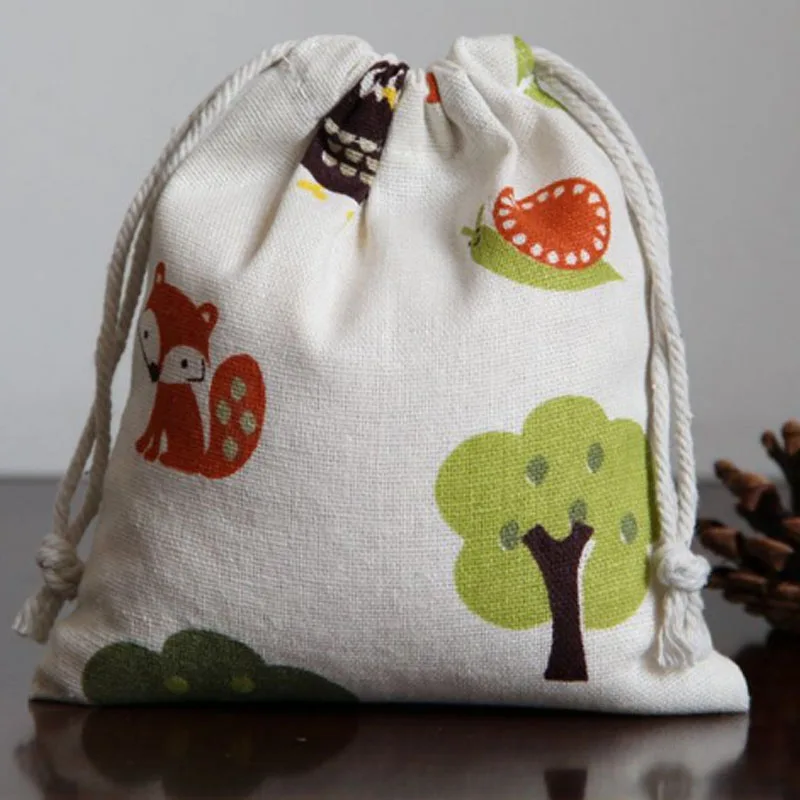 Подарочные мешки из льна с изображением совы лисы 8x11 см 9x12 10x15 13x17 упаковка 100