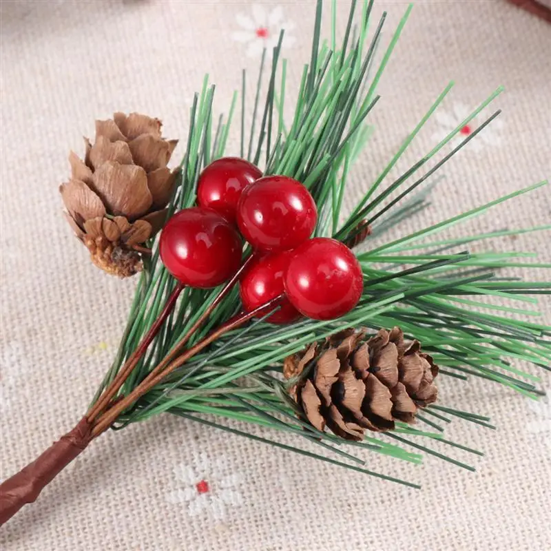 10Pcs Mini Simulation Christmas Pine Picks Stems Artificial Creative Needle Berry Plant for Xmas Party Home Decor | Дом и сад
