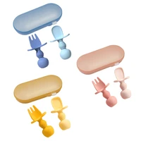 baby spoon fork set silicone teether toys anti slip learning training utensils kids spoon fork set baby feeding