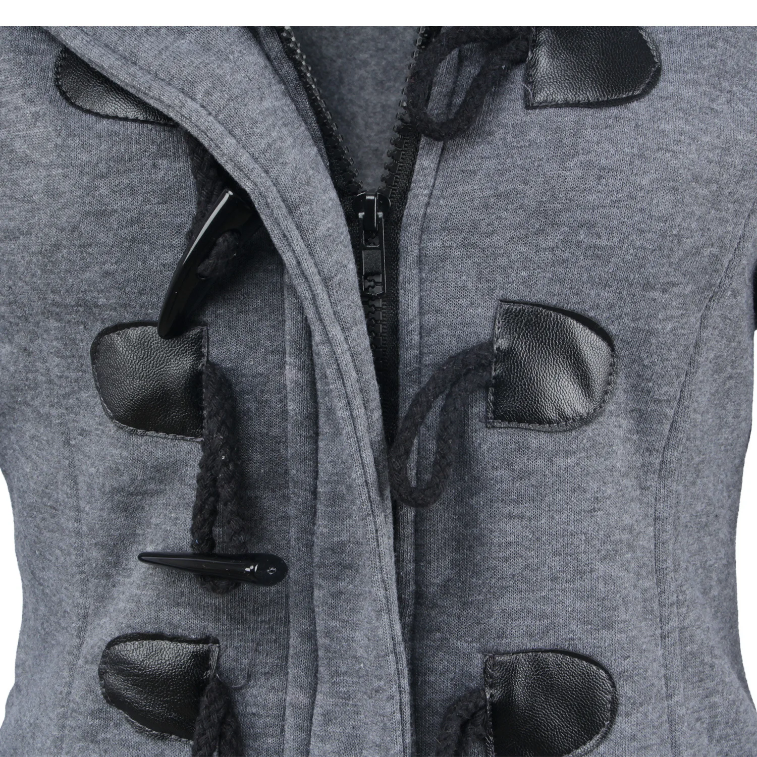 

Women's Autumn and Winter Ox Horn Button Coat Thickened Hooded Blended Jacket Cotton Padded Warm Long Casual Solid Black Gray