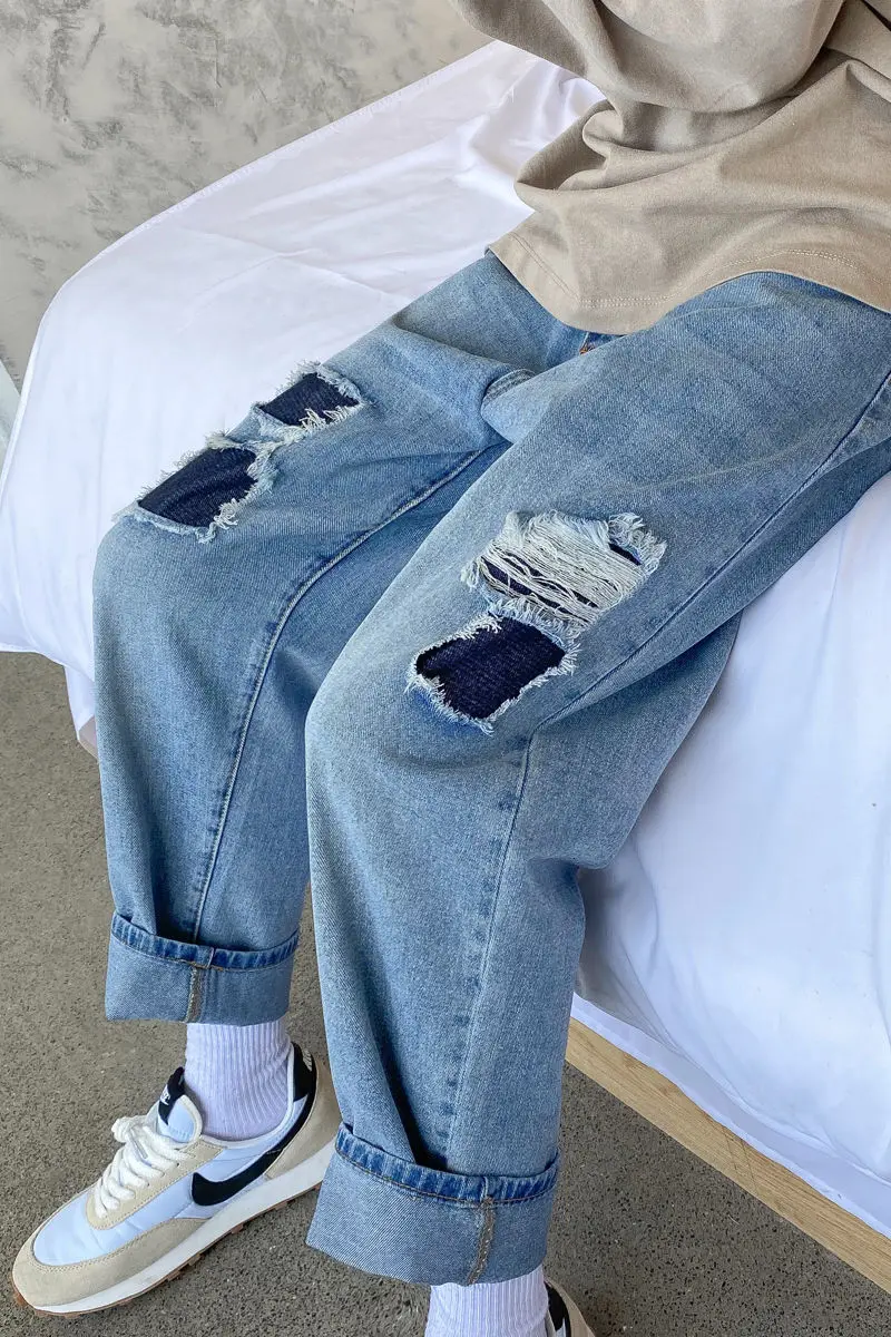 

2021 Spring And Autumn New Youth Popular Men's Loose Patches Ripped Jeans Fashion Casual All-match Straight Pants M-2XL