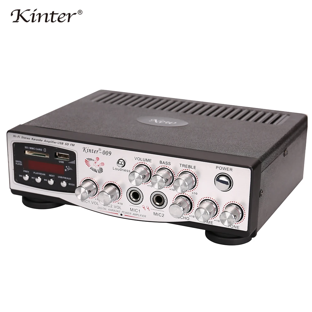 Kinter-009 профессиональный усилитель караоке аудио 2 канала питания AC220V DC Mic вход USB SD AUX FM радио paly стерео звук