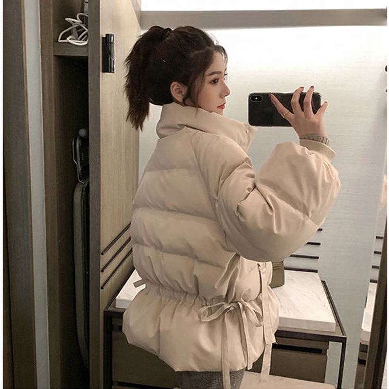 Women's Winter Down Jacket Fashion Solid Stand Collar Short  Coat Korea Style Loose Parkas Ladies Chic Outwear Female Plus Size