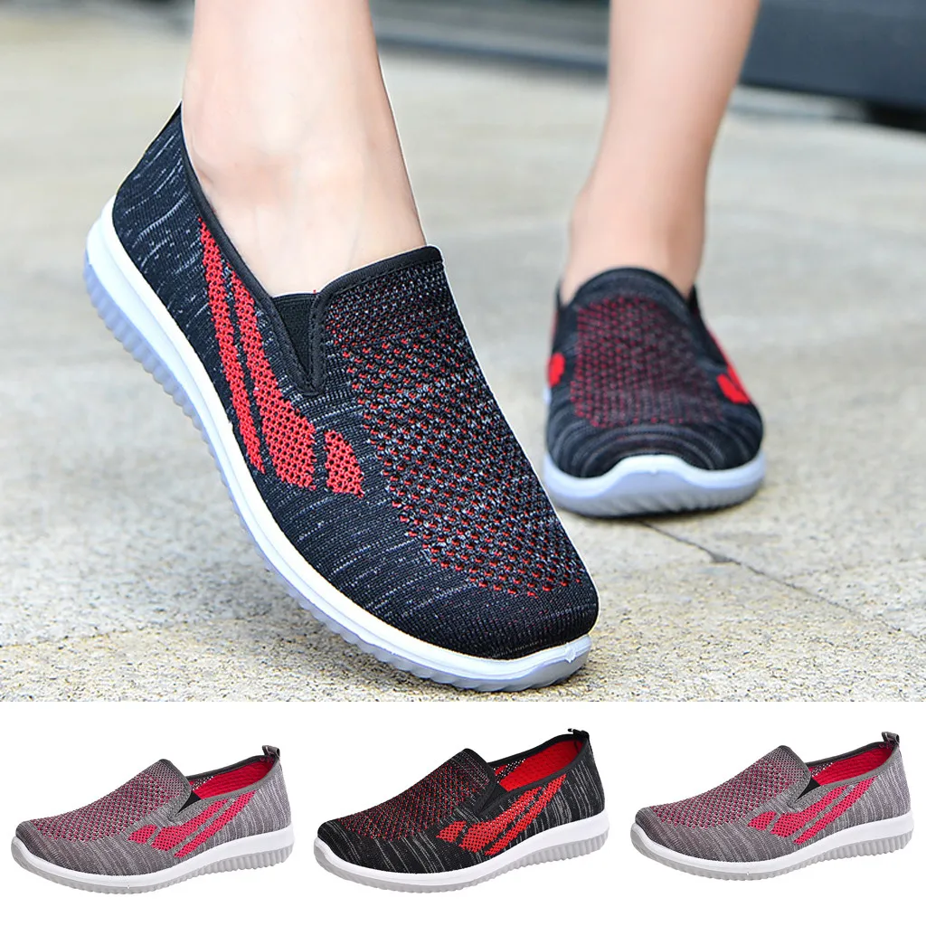 

Shoes Woman Breathable Fabric Outdoor Fitness Running Low-heeled Striped Slip-On Authentic Fashionable Shoes Woman Casual