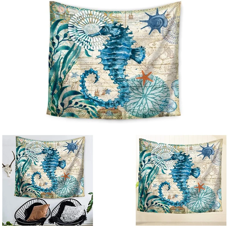

Морской гиппокамп, гобелен морской жизни, богемный гобелен, настенный гобелен, Настенный декор, Пляжная скатерть